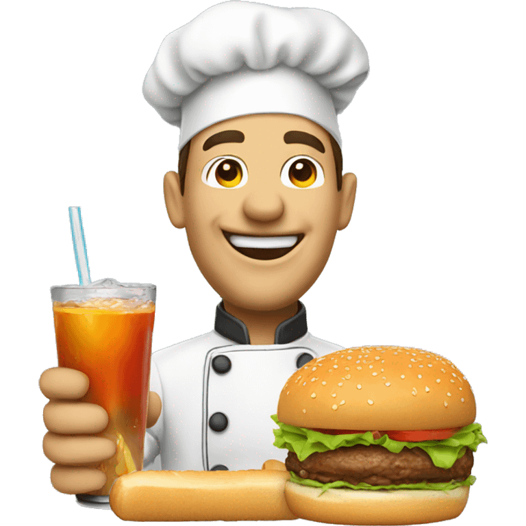 happy chef enjoying his drink and burger emoji