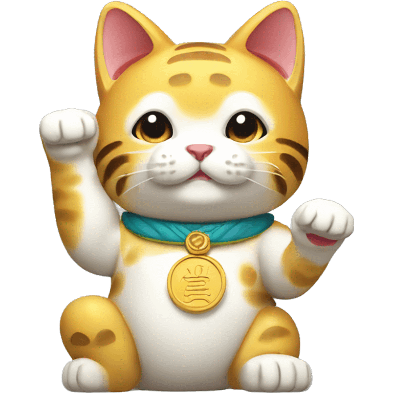 Maneki-Neko holding coin and waving one paw emoji