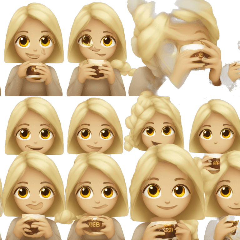 Blond girl wrapped in blanket drinking coco emoji