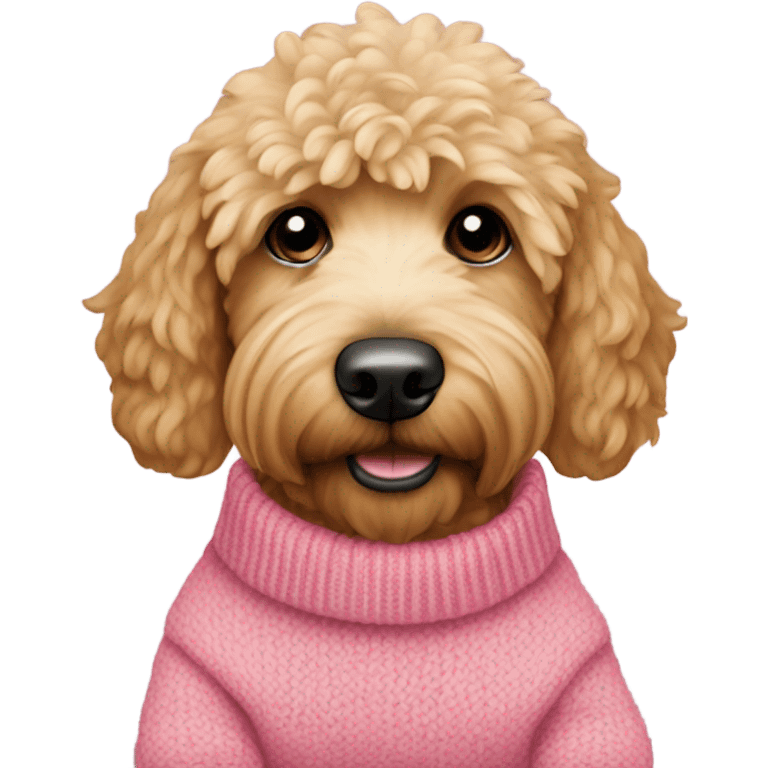 Mini golden doodle with pink sweater emoji