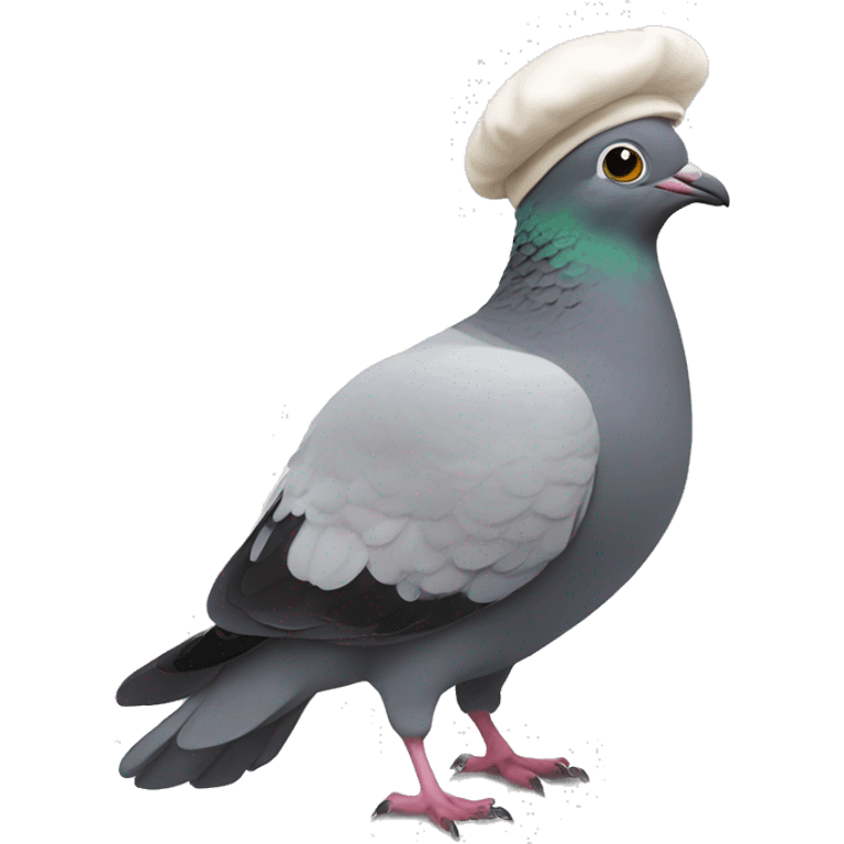 Chonky pigeon with a bread hat like a cat emoji