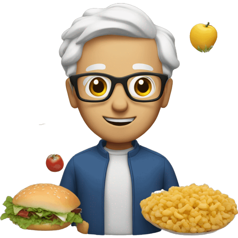 Albert surrounded with food emoji