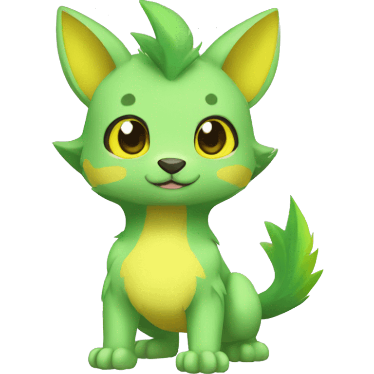 Cute cool green yellow animal hybrid Fakemon full body emoji