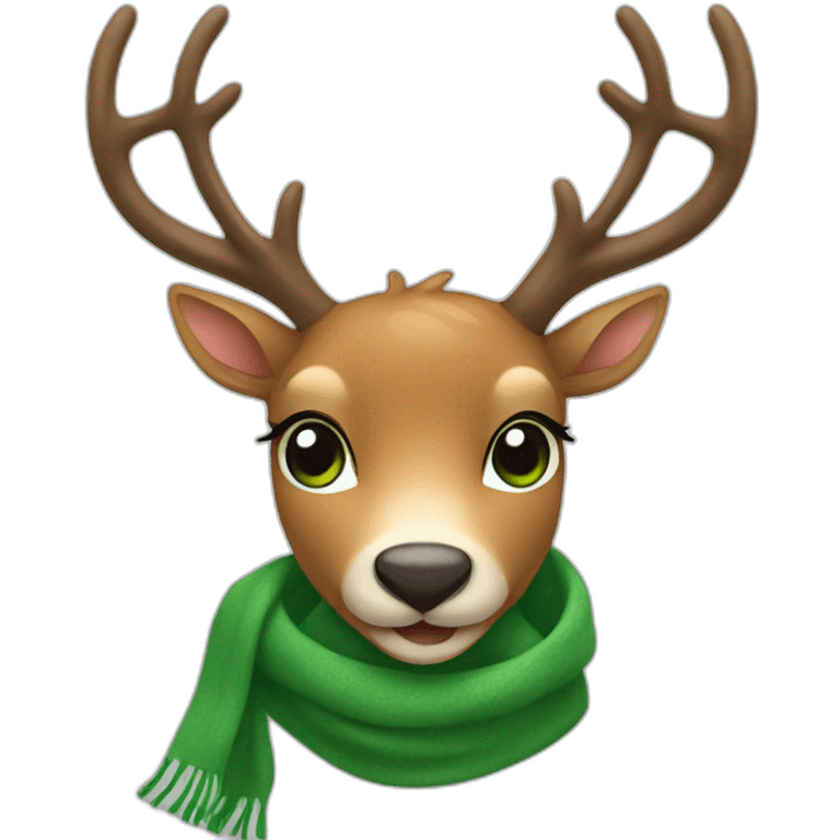 Smiling deer with green scarf emoji