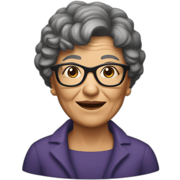 old woman with short curly black hair and glasses emoji