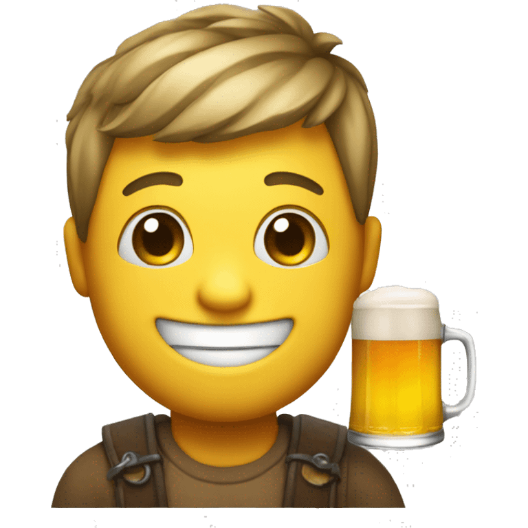 A smiley with a beer in his hand and he is smiling and he has a round face with no body emoji