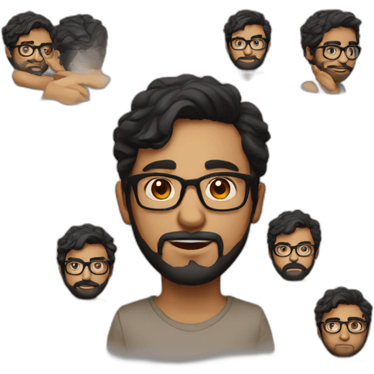 indian guy with rectangular glasses with fair skin with wavy hair, brown eyes, black hair with very short beard emoji