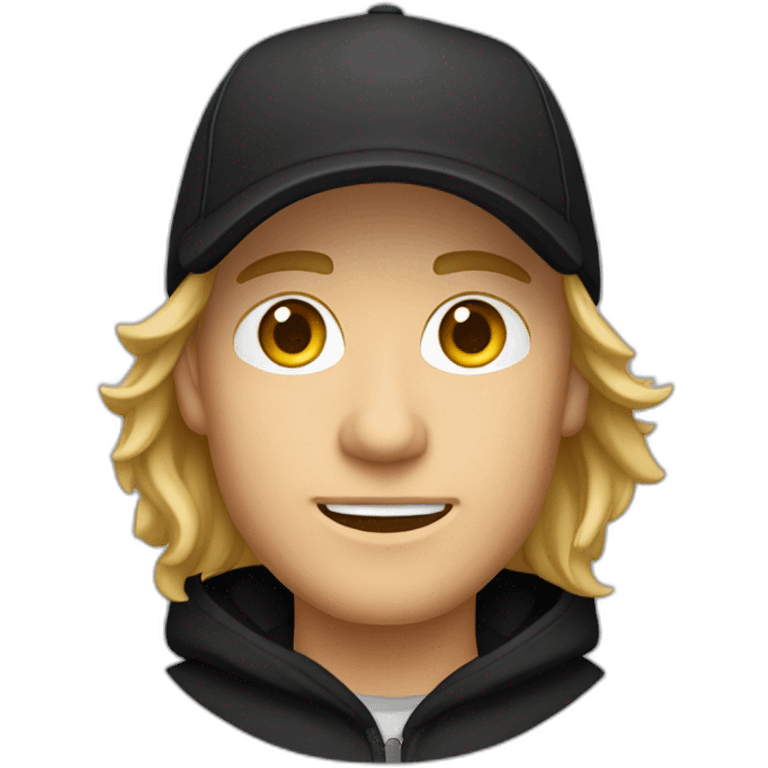 Male caucasian Designer wearing flat bill hat and black hoodie emoji