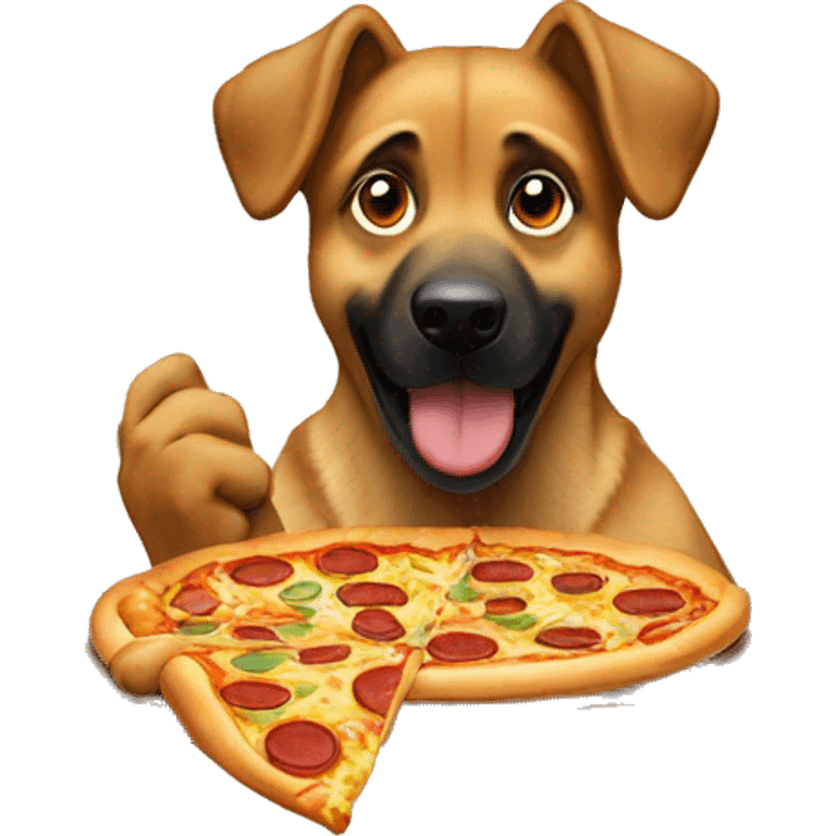 german sheperd eating pizza on a table  emoji