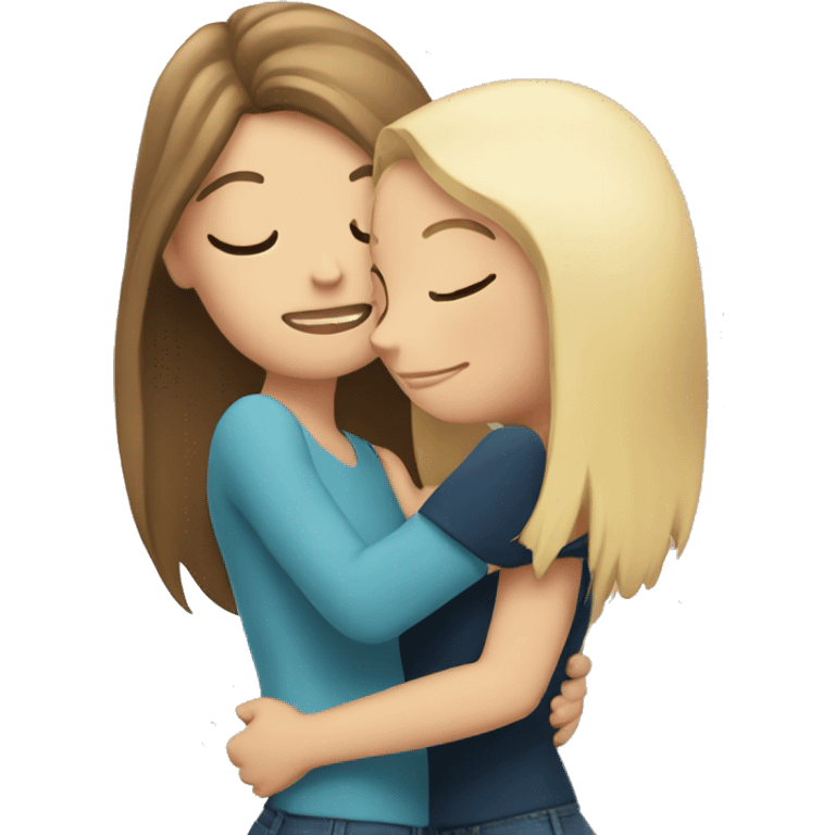 Brunette girl hugging blonde girl emoji