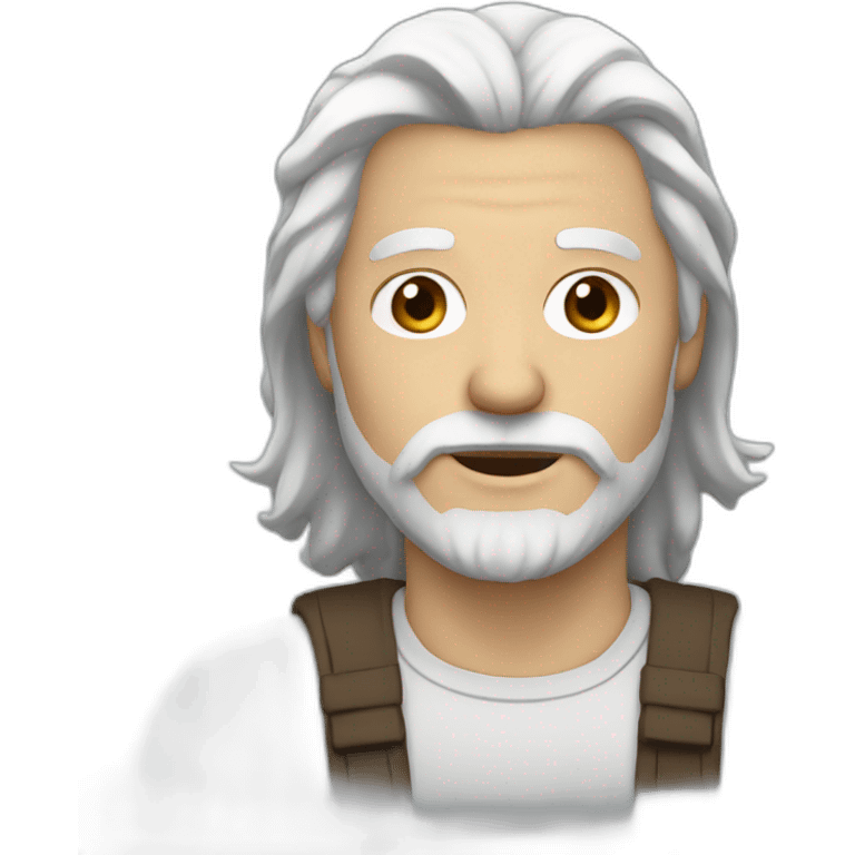 Man brown beard, long white hair emoji