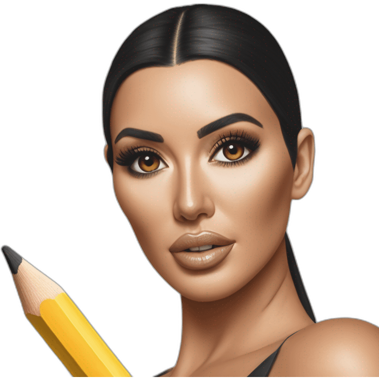 Hyper-realistic pencil painting of kim kardashian sultry making butter emoji