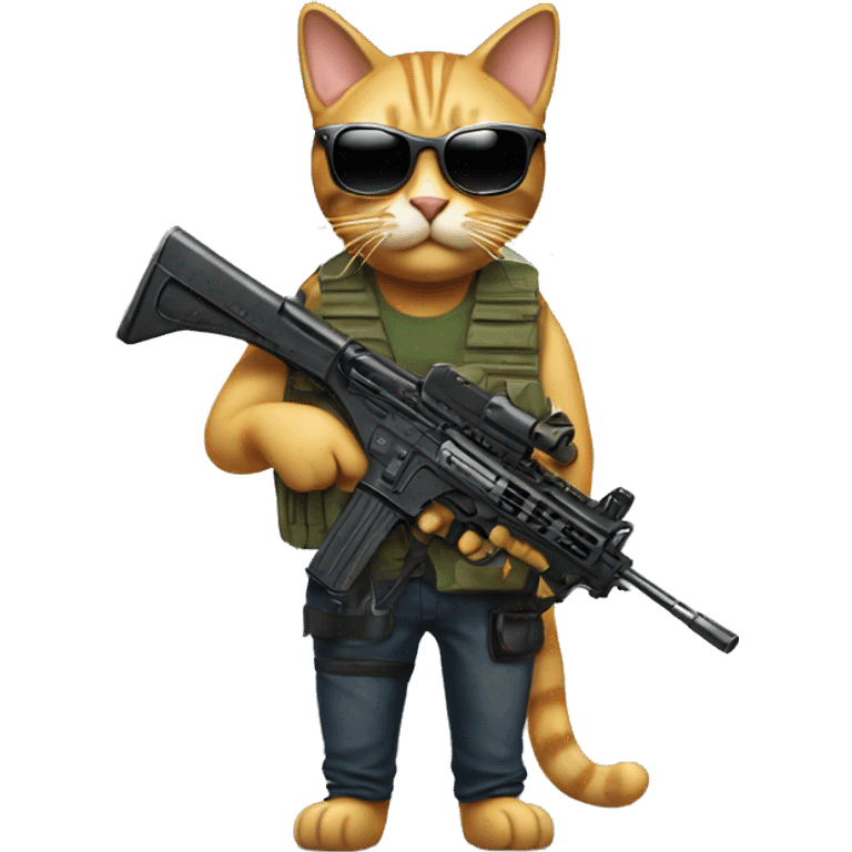 Cat with machinegun and sunglasses emoji