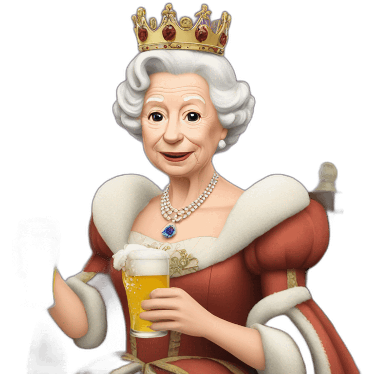 Realistic Queen Elizabeth drinking a beer emoji