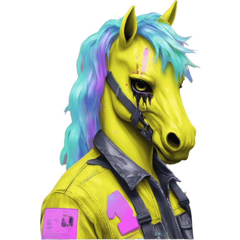 .Zombie_ Vaporwave black holographic oilslick zombie unicorn yellow caution tape graffiti Pegasus emoji