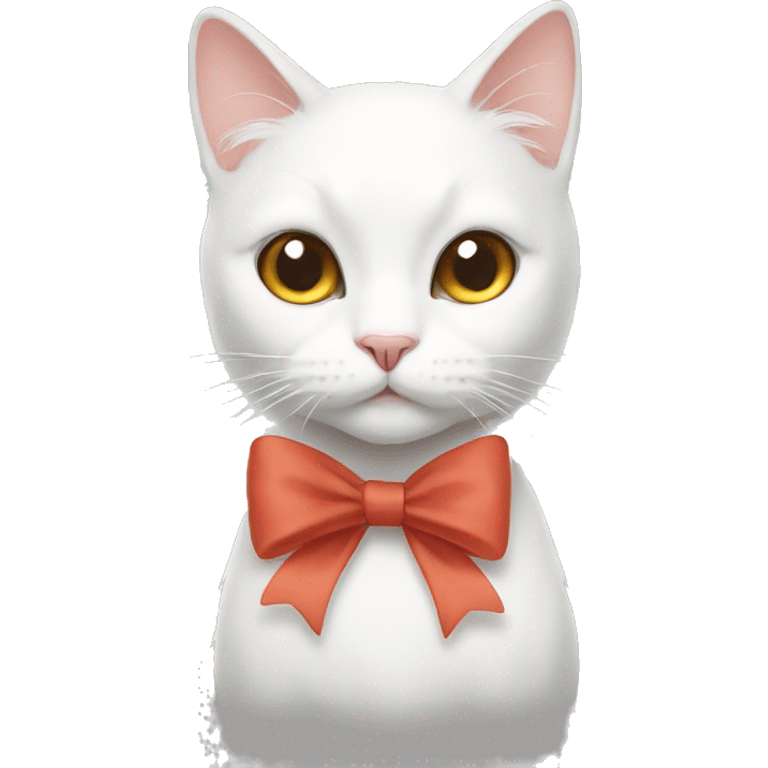 White cat with bow emoji