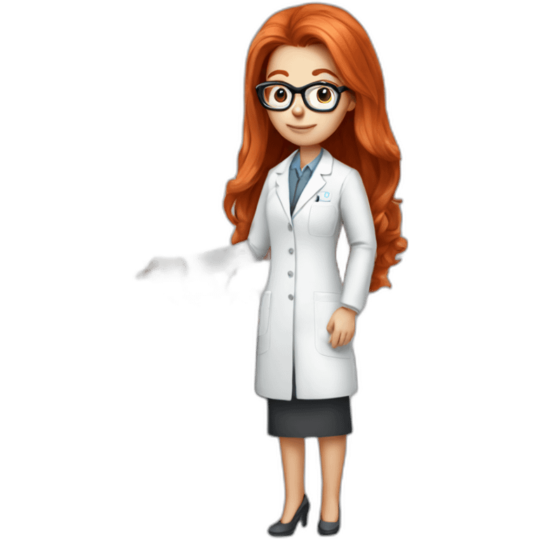 Redhead straight hair with glasses scientist holding mouse on her hand emoji