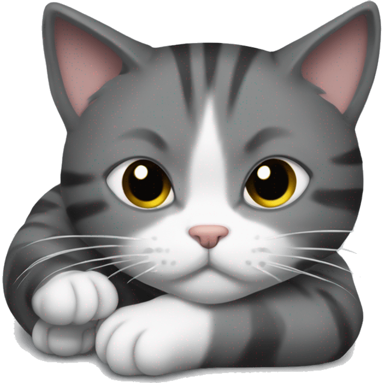 Un gato gris y negro chiquitito dormido hecho bola  emoji