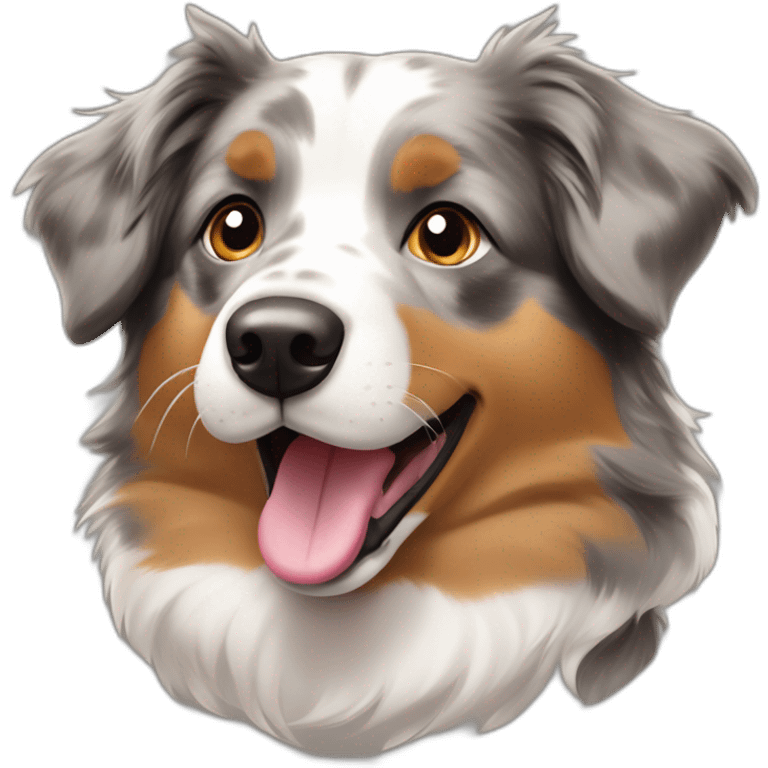 Australian shepherd dog with grey, white and light brown markings sticking it's tongue out emoji