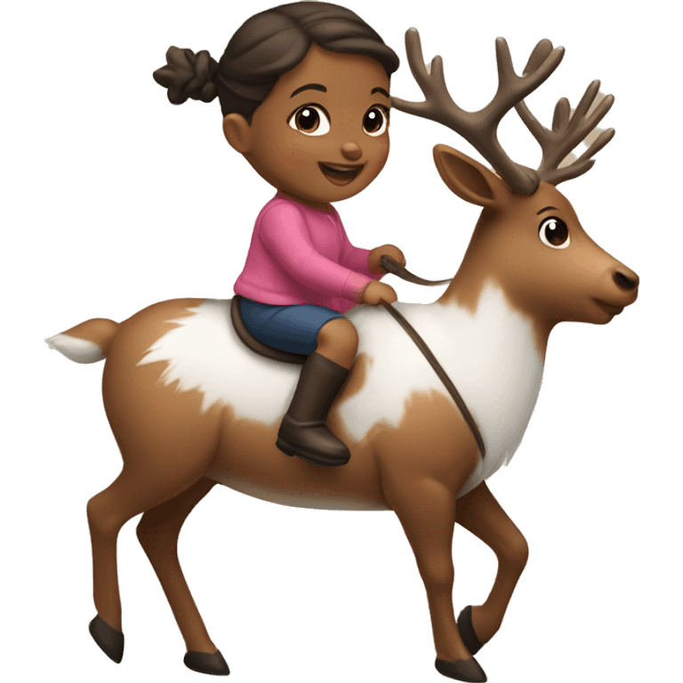 2 year old baby girl riding a reindeer  emoji