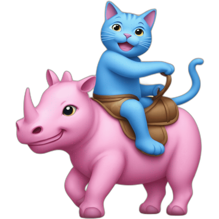 a blue cat riding a pink rhinoceros emoji