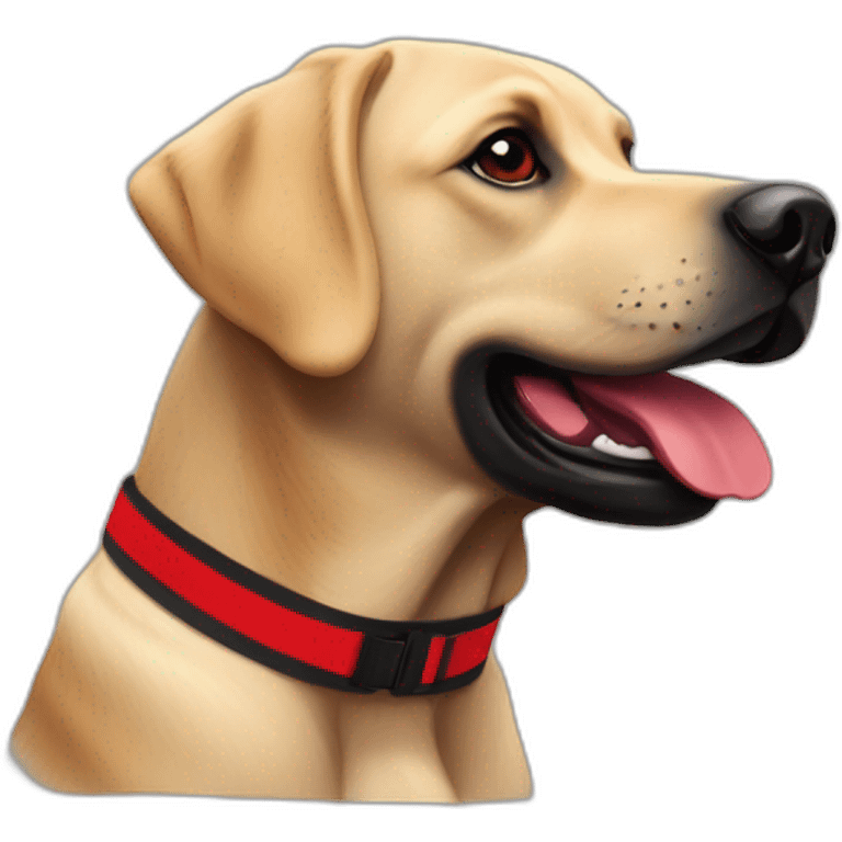 Labrador de couleur noir avec un bandeau rouge qui fait du ski emoji