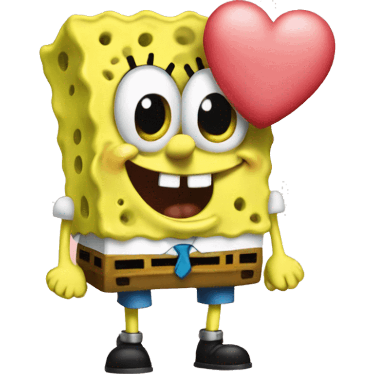 SpongeBob holding a heart emoji