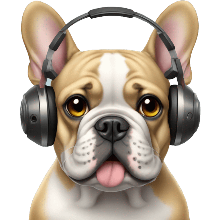 French bulldog with headphones and mad face  emoji