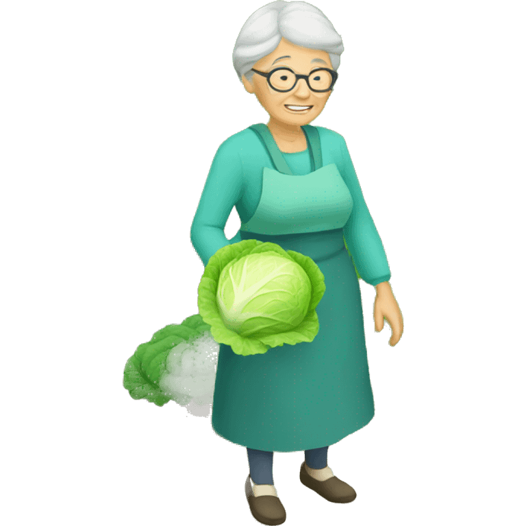 Granny in garden with cabbage emoji