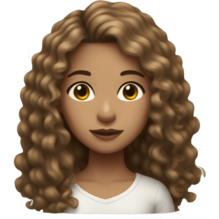 Girl with light skin, long and curly Brown hair, dark eyes emoji