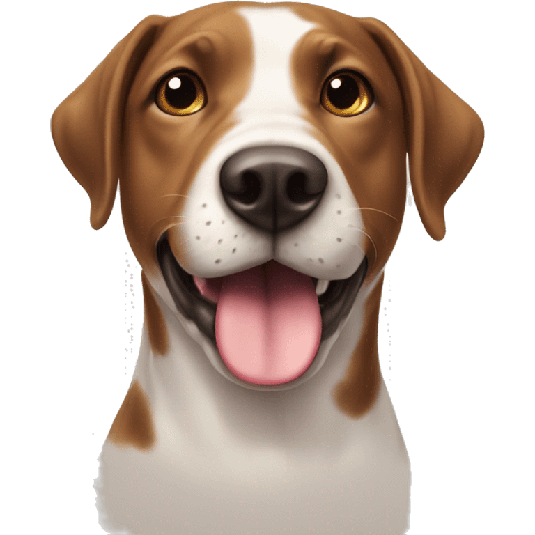 playful dog with tongue out and brown spots around eyes  emoji