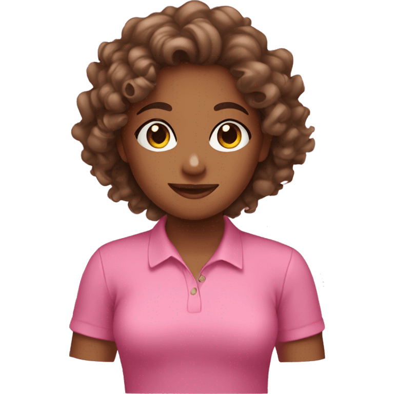 Brown girl wearing pink shirt with curly hair emoji