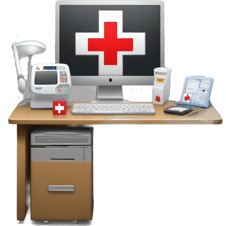 NURSE OFFICE DESK WITH AMERICAN RED CROSS & STETHASCOPE emoji