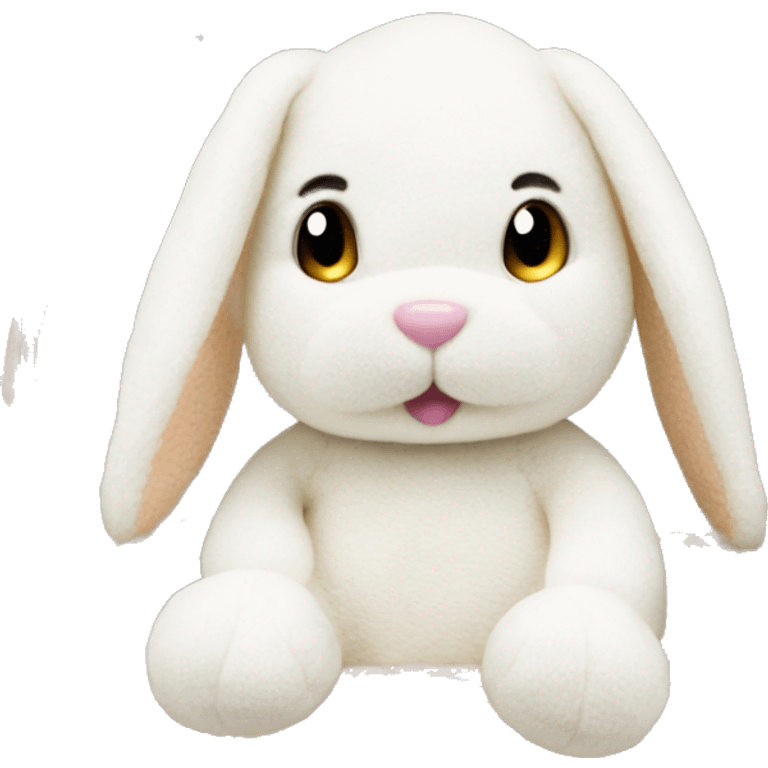 cute white plush knitted bunny toy sitting in the basket emoji