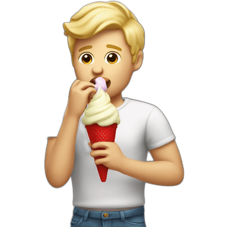 Blond man eating Italian icecream vanilla strawberry emoji