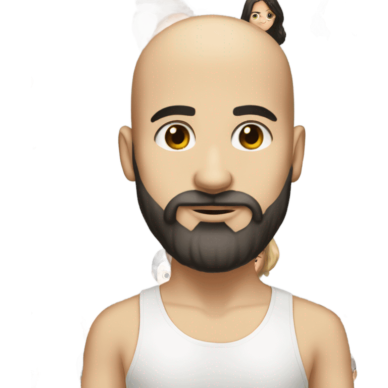 White girl dark hair kissing mixed bald man with beard emoji