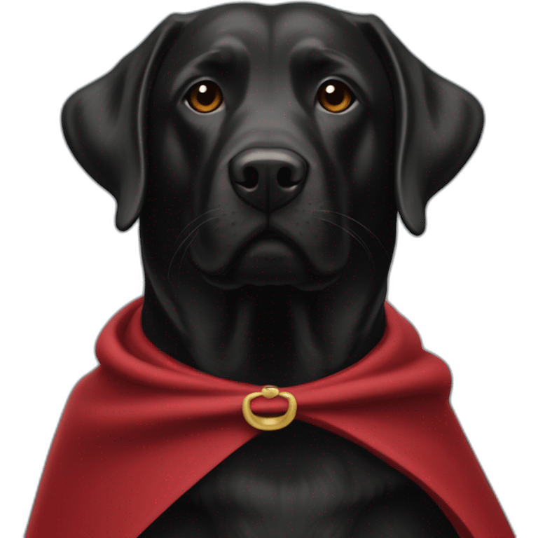 Un labrador noir qui vole dans le ciel avec une cape rouge emoji