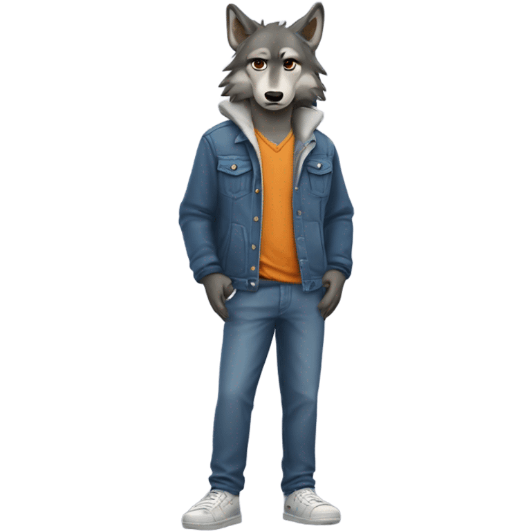 Wolf wearing chill guy clothes that’s confused  emoji