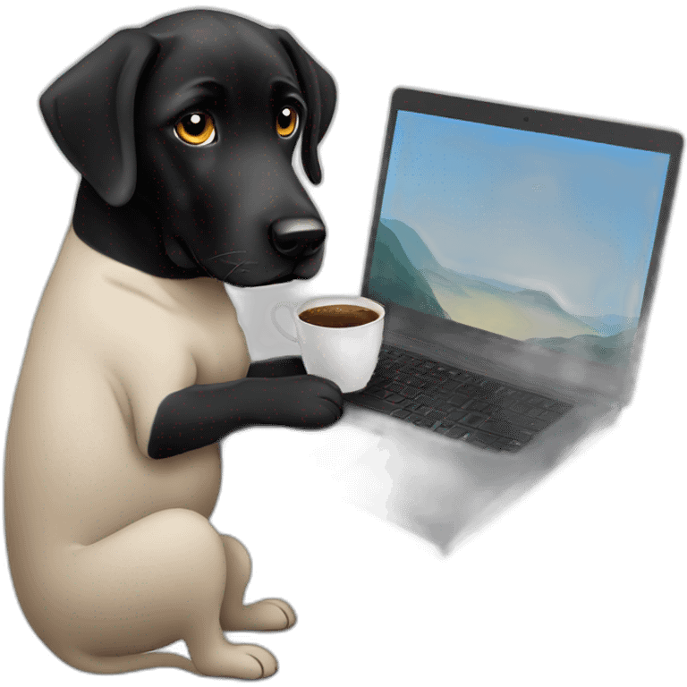 black labrador with laptop drinking coffee emoji