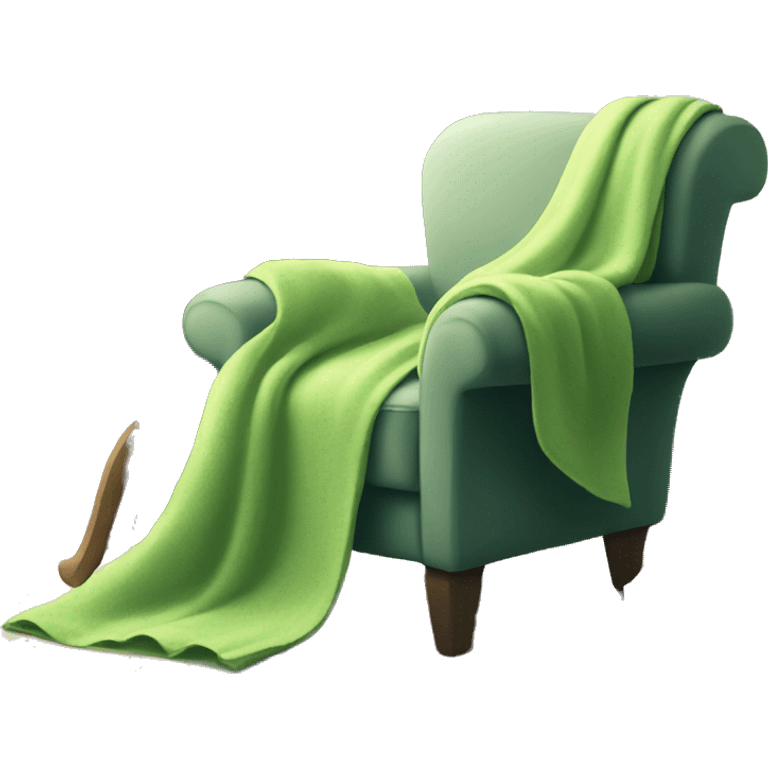 Linnen Armchair with light green blanket and book emoji