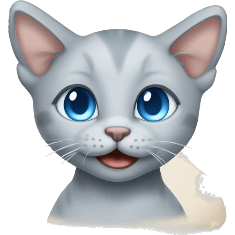 blue eyes grey kitten andpiece of paper emoji