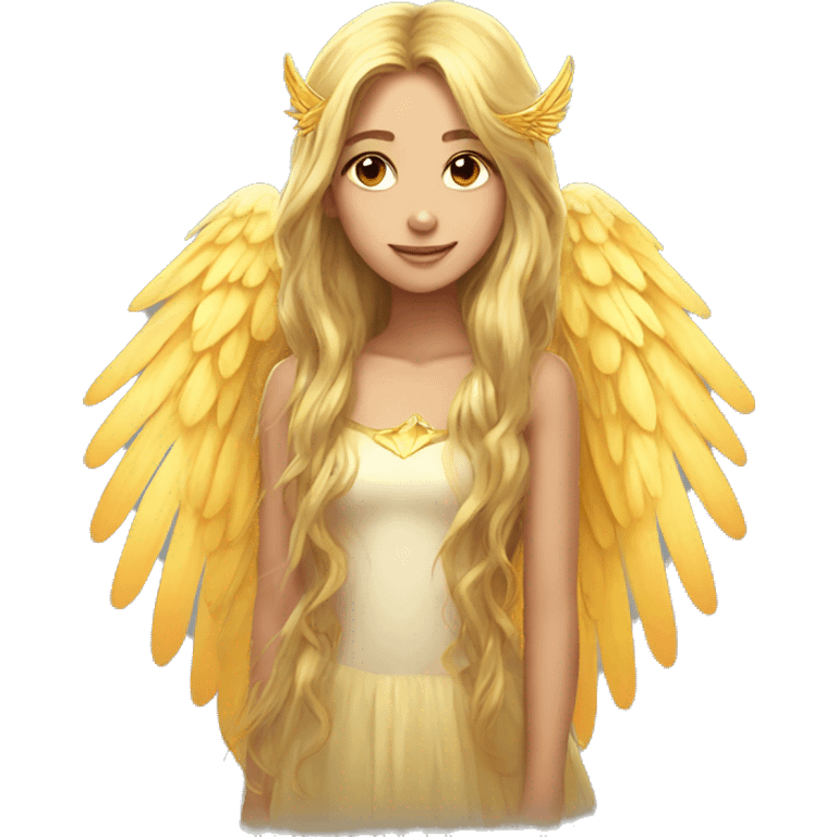 big wings, sun, gold, Beautiful, fairy, long hair emoji