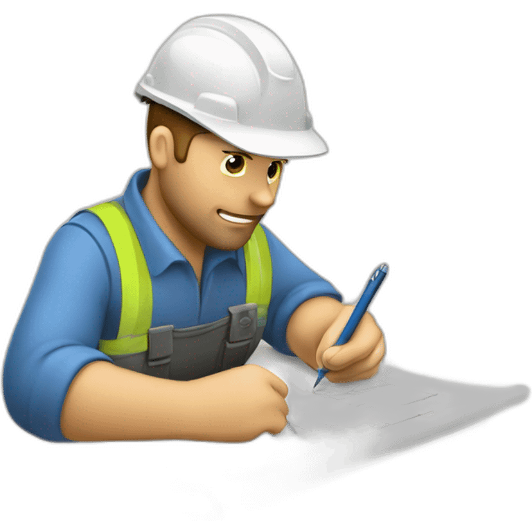 The builder writes on paper with a pen emoji