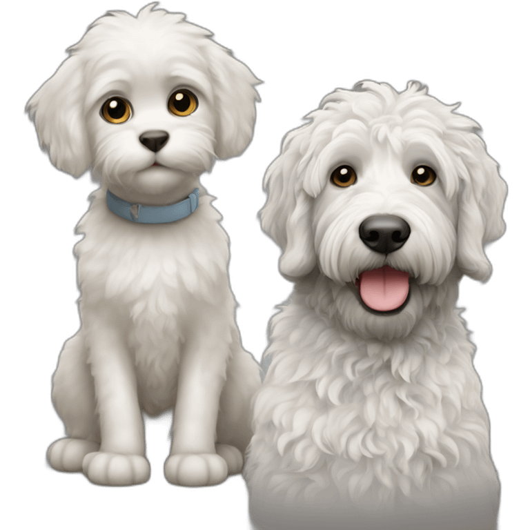 White grey cat and a black labradoodle emoji