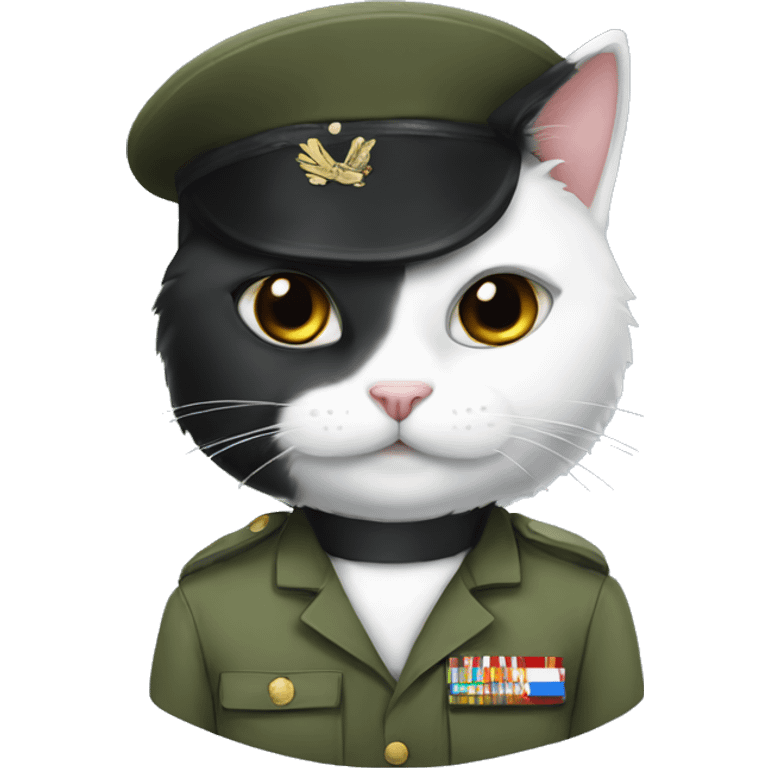 White and black cat in military uniform emoji