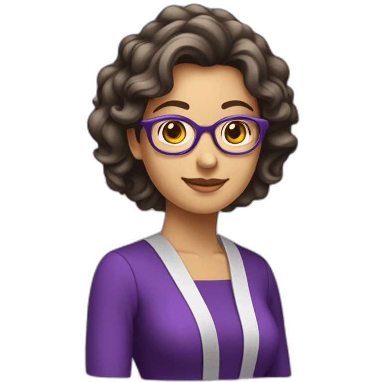 Professora usando um capelo de formatura roxo na cabeça emoji