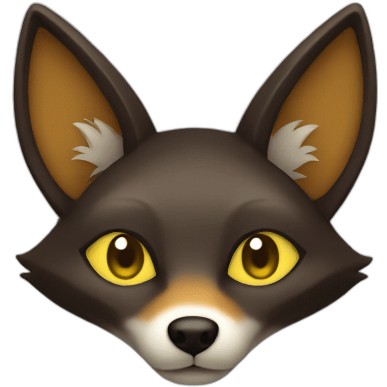 small dark brown fox with yellow eyes and a dark green hood that smile emoji