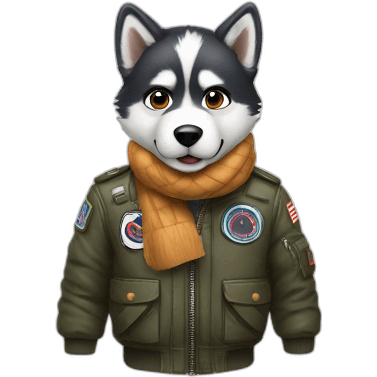 a cute pilot husky with goggles a bomber jacket and scarf emoji