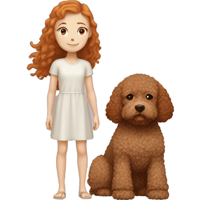 ginger hair girl with a brown lagotto dog  emoji