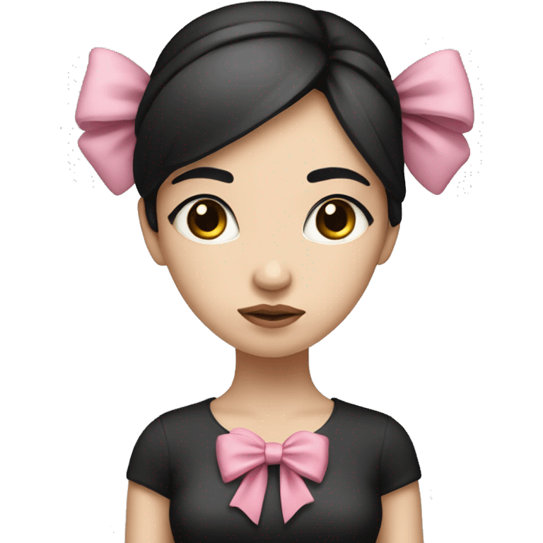 sad girl with white skin and straight black hair with a pink bow on her head emoji